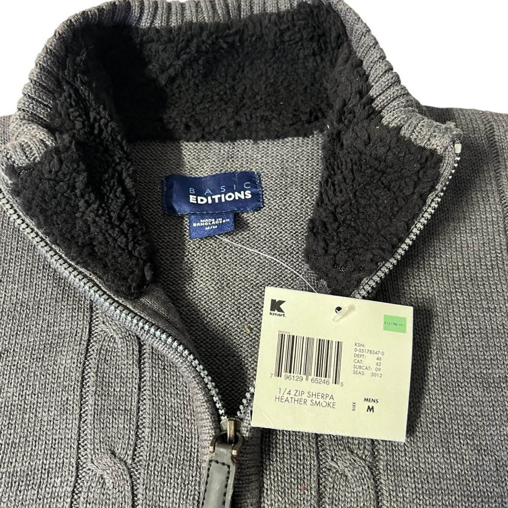 Basic Editions NWT - Men’s 1/4 zip Cable Sherpa Sweater Sz MD - Picture 3 of 4
